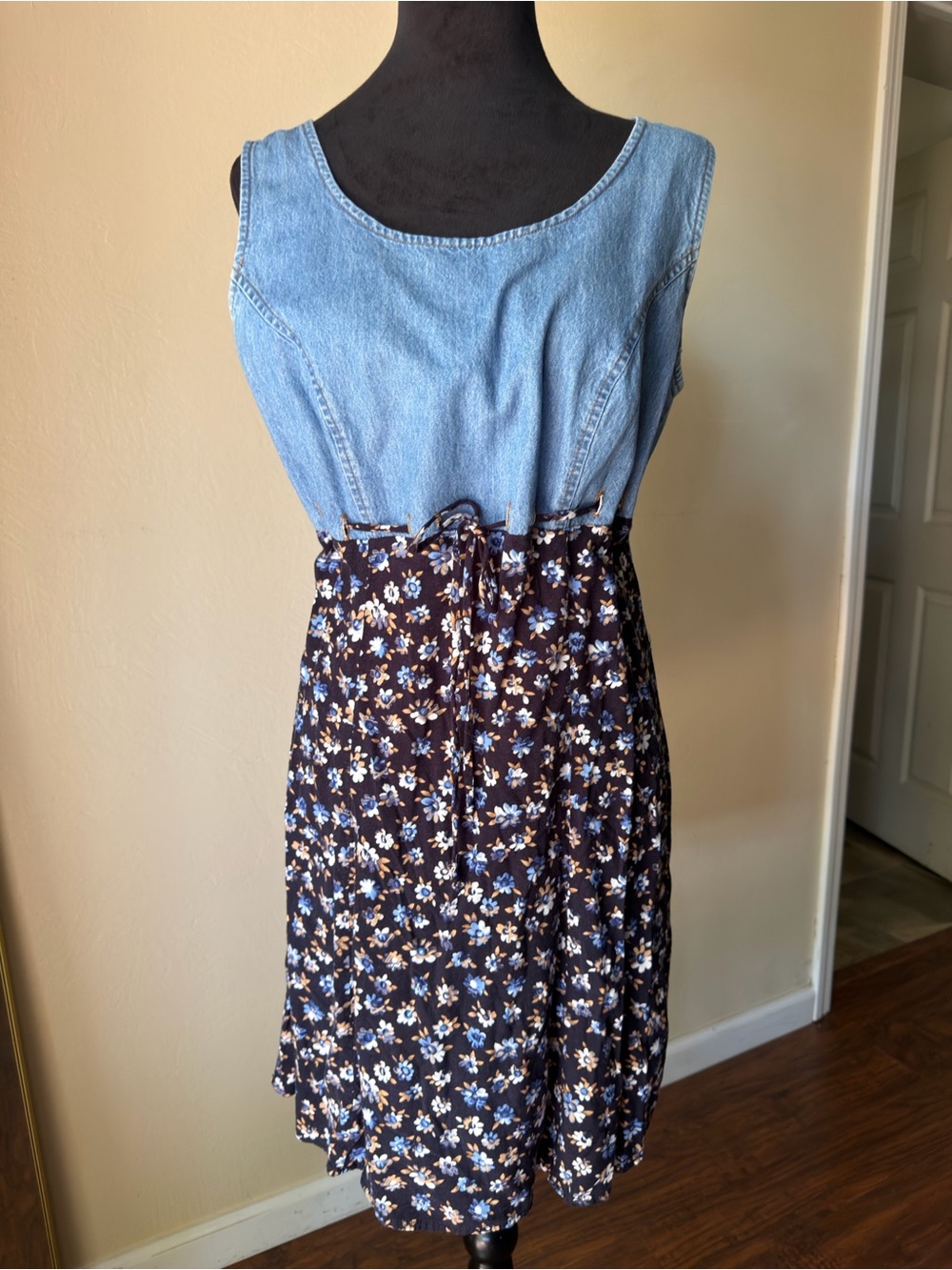 90s floral sundress denim top California Concepts denim vest dress
